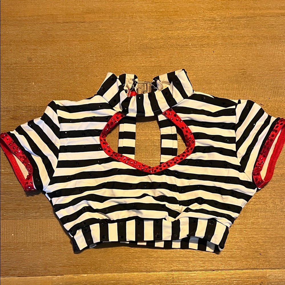 Striped Black and White Kids Top with Red Accents